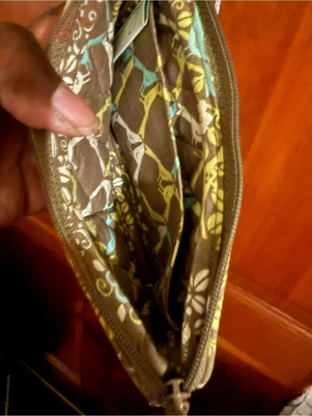 Vera Bradley Quilted Floral Wristlet in Brown, Yellow & Blue